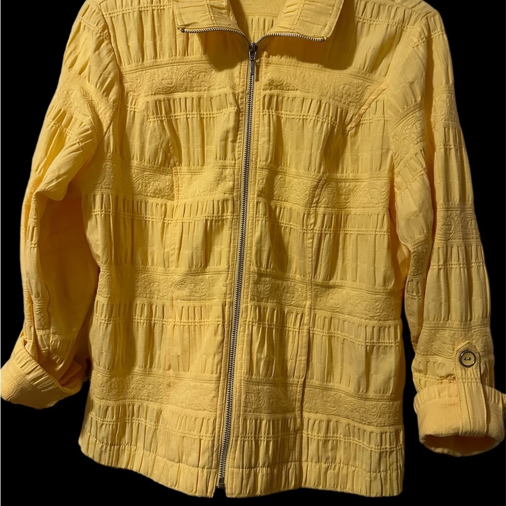 Christopher & Banks yellow Waffle zip up Long Sleeve - Picture 4 of 10